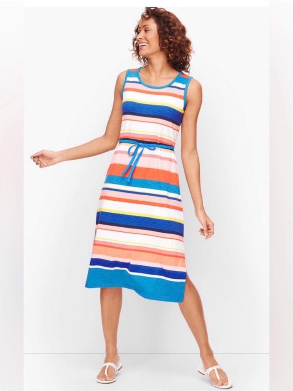 Talbots Striped Sleeveless Multicolor Midi Dress i